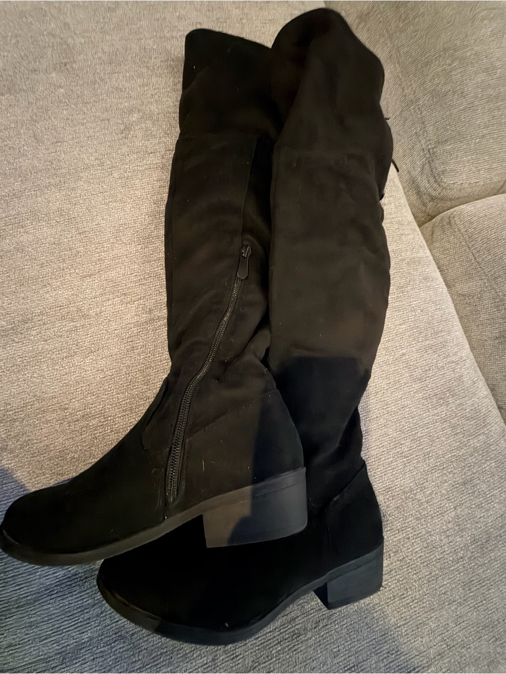 Black Knee-High Suede Riding Boots - Women